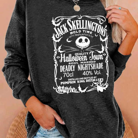 Halloween Print Casual Crew Neck Sweatshirt for Women - Ideal for Fall and Winter