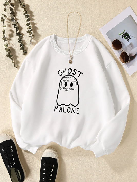 "Cozy Kawaii Ghost Malone Sweatshirt - Stylish Loose Fit Pullover for Women"