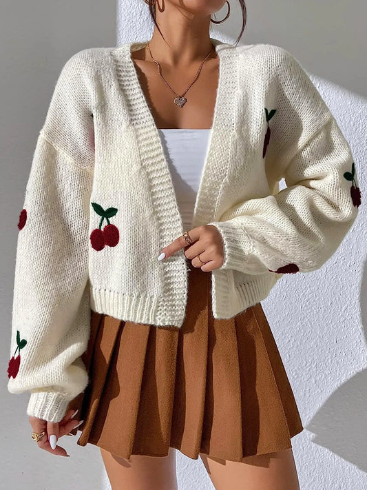 Women'S Sweater Long-Sleeved Cardigan Solid Color Embroidered Short Jacket Fashion Sweater Spring Autumn Winter